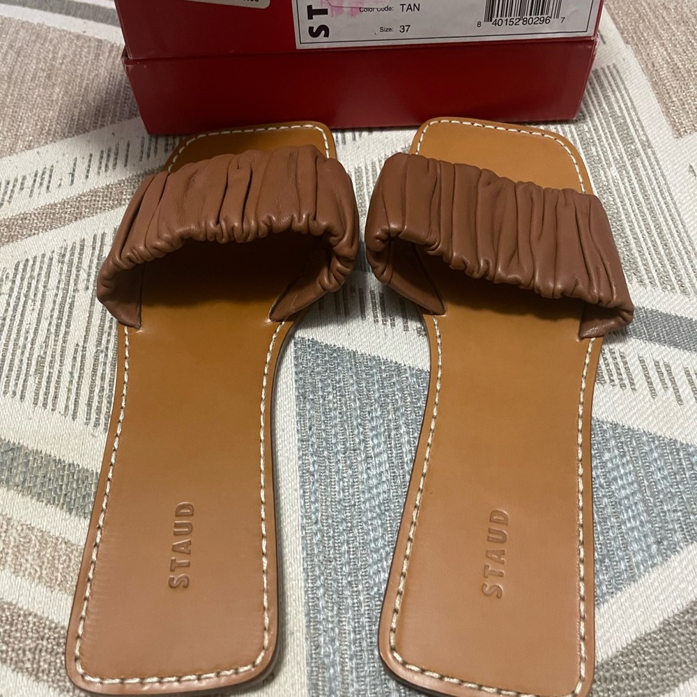 STAUD Nina Ruched Leather Sandals size 7